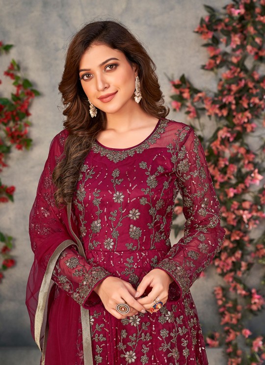 Rani Pink Anarkali With Net Fabric And Semi-Stitched Design Anjuba Vol-4 10032