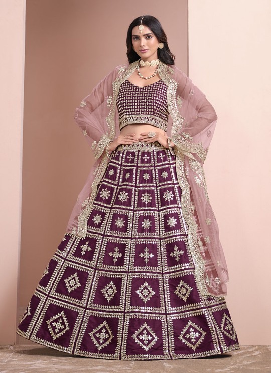 Wine Art Silk Semi-Stitched Lehenga Mehvish-Alizeh 1012