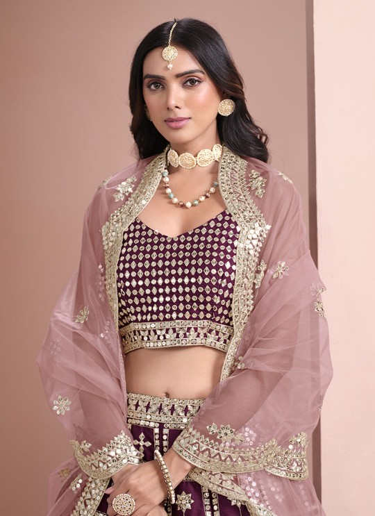 Wine Art Silk Semi-Stitched Lehenga Mehvish-Alizeh 1012