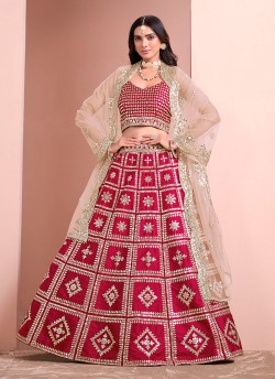 Rani Pink Art Silk Semi-Stitched LehengaMehvish-Alizeh 1014