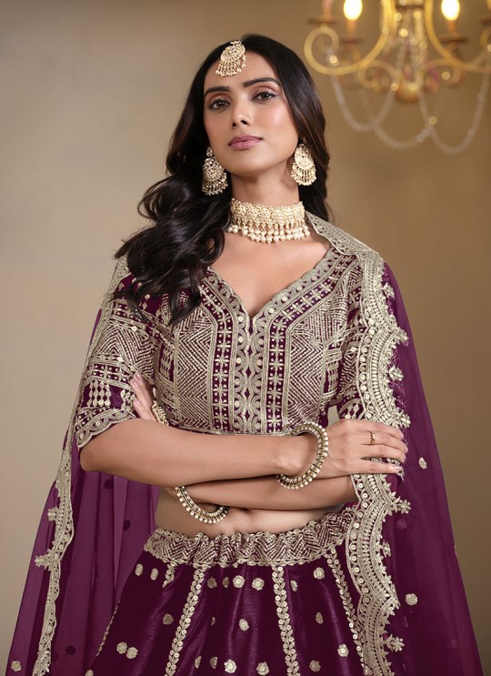 Wine Art Silk Semi-Stitched Lehenga Mehvish-Nureh 1022