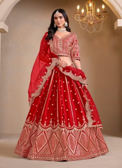 Red Art Silk Semi-Stitched Lehenga Mehvish-Nureh 1023