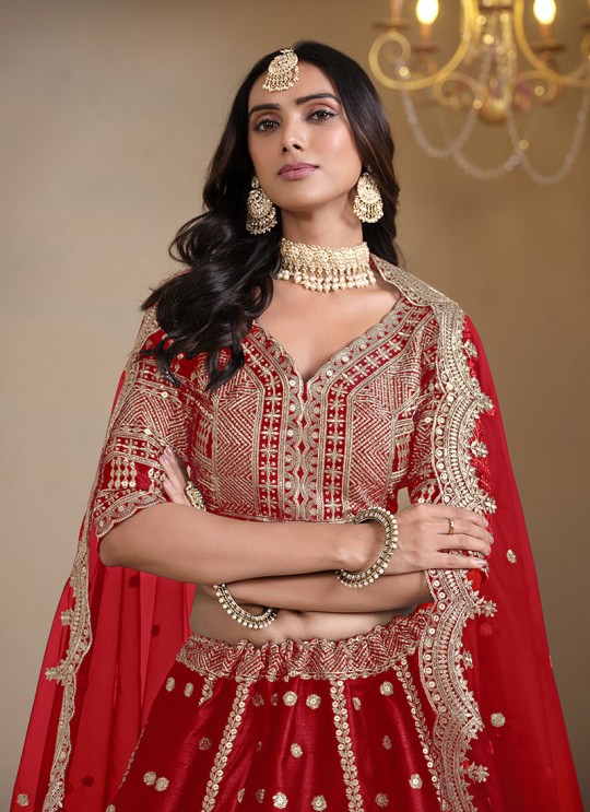 Red Art Silk Semi-Stitched Lehenga Mehvish-Nureh 1023