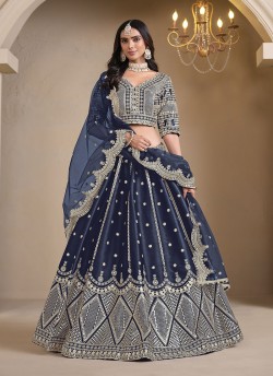 Navy Blue Art Silk Semi-Stitched Lehenga Mehvish-Nureh 1024