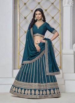 Teal Blue Art Silk semi-stitched Lehenga Mehvish Vol-03 303
