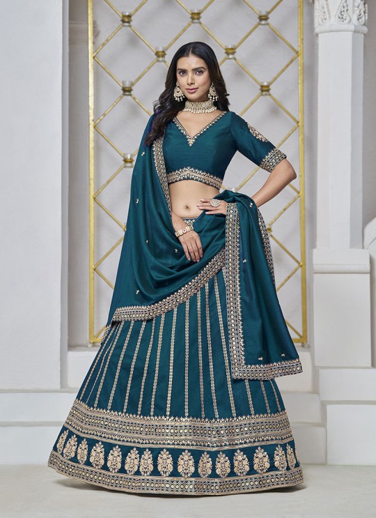 Teal Blue Art Silk semi-stitched Lehenga Mehvish Vol-03 303
