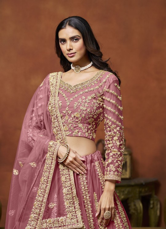 Dusty Pink Net Semi-Stitched Lehenga Mehvish Vol-04 401