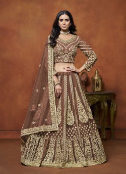 Brown Net Semi-Stitched Lehenga Mehvish Vol-04 404