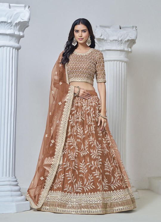 Light Brown Net Semi-Stitched Lehenga Mehvish Vol-06 604
