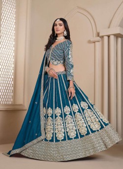 Teal Blue Art Silk Semi-Stitched Lehenga Mehvish Vol-08 803