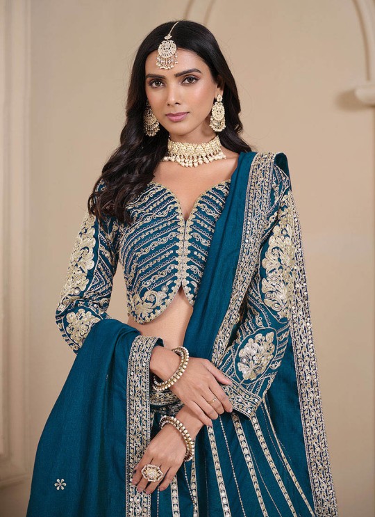 Teal Blue Art Silk Semi-Stitched Lehenga Mehvish Vol-08 803