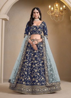 Navy Blue Art Silk Semi-Stitched Lehenga Mehvish Vol-09 903