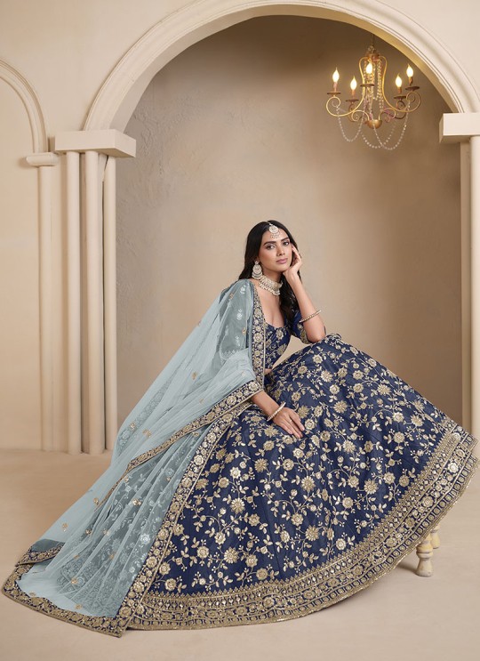 Navy Blue Art Silk Semi-Stitched Lehenga Mehvish Vol-09 903 Navy Blue Art Silk Semi-Stitched Lehenga Mehvish Vol-09 903