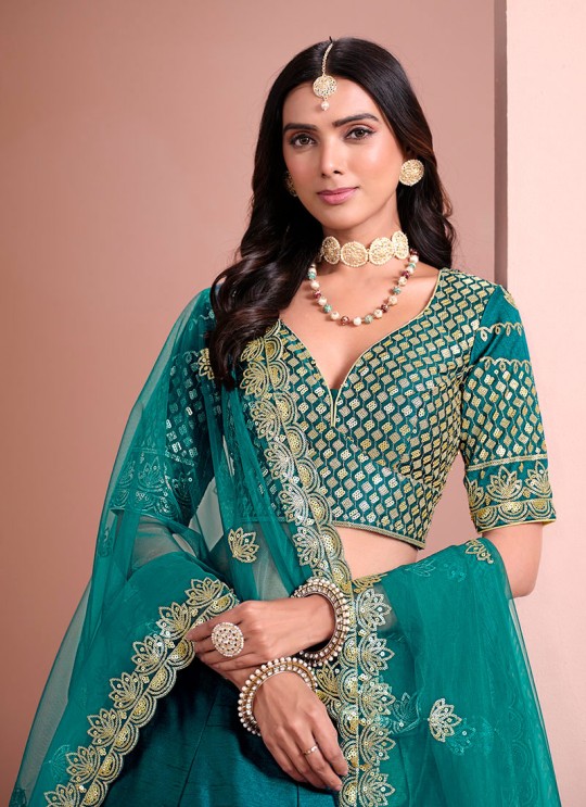 Teal Blue Art Silk Semi-Stitched Lehenga Mehvish Vol-10 1001
