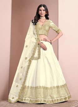 White Art Silk Semi-Stitched Lehenga Mehvish Vol-10 1003