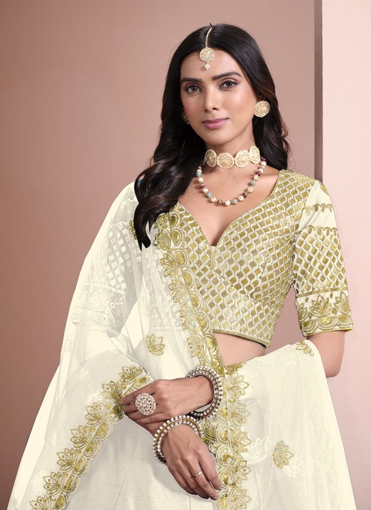White Art Silk Semi-Stitched Lehenga Mehvish Vol-10 1003