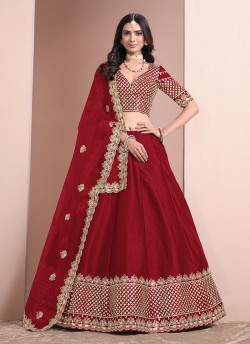 Red Art Silk Semi-Stitched Lehenga Mehvish Vol-10 1004