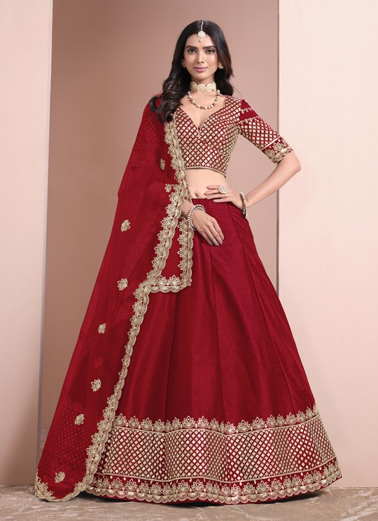 Red Art Silk Semi-Stitched Lehenga Mehvish Vol-10 1004