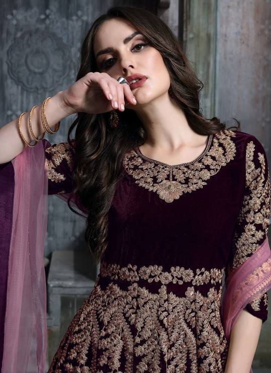 Maroon Anarkali With Heavy Embroidery And Border Twisha 1601