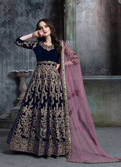Navy Blue Anarkali With Heavy Embroidery And Border Twisha 1601-B