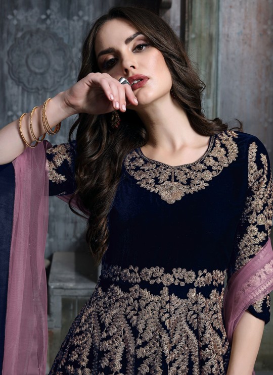 Navy Blue Anarkali With Heavy Embroidery And Border Twisha 1601-B Navy Blue Anarkali With Heavy Embroidery And Border Twisha 1601-B