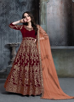 Red Anarkali With Heavy Embroidery And Border Twisha 1601-D