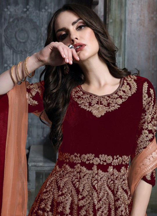 Red Anarkali With Heavy Embroidery And Border Twisha 1601-D