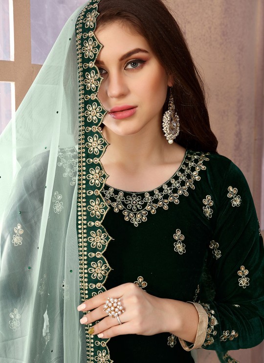Green Velvet Patiala Suit With Elegant Embroidery Twisha 1802 Green Velvet Patiala Suit With Elegant Embroidery Twisha 1802