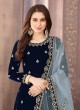 Navy Blue Velvet Patiala Suit With Elegant Embroidery Twisha 1803