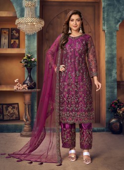 Wine Embroidery Semi Stitched Salwaar Kameez Twisha 2412