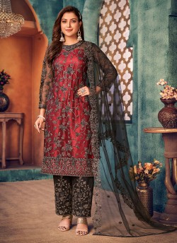 Maroon Embroidery Semi Stitched Salwaar Kameez Twisha 2414