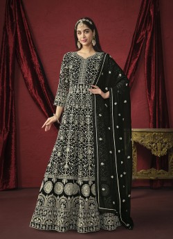 Black Faux Georgette Embroidery Semi-Stitched Anarkali Suit Twisha 2912