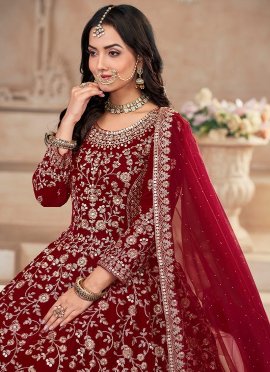Maroon Velvet Embroidery Semi-Stitched Anarkali Suit Twisha 3112 Maroon Velvet Embroidery Semi-Stitched Anarkali Suit Twisha 3112
