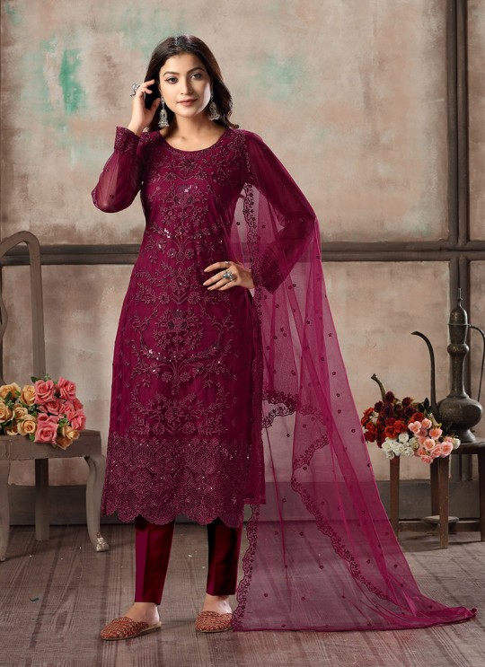 Rani Pink Net Semi-Stitched Straight-Suits Vaani Vol-1 15