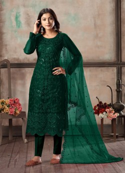 Green Net Semi-Stitched Straight-Suits Vaani Vol-1 17
