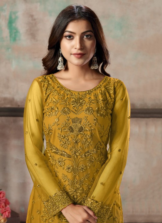 Mustard Net Semi-Stitched Straight-Suits Vaani Vol-1 18