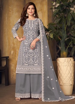 Grey Net Semi-Stitched Plazzo-Suits Vaani Vol-24 247