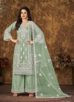 Light Green Net Semi-Stitched Plazzo-Suits Vaani Vol-30 302