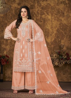 Peach Net Semi-Stitched Plazzo-Suits Vaani Vol-30 304