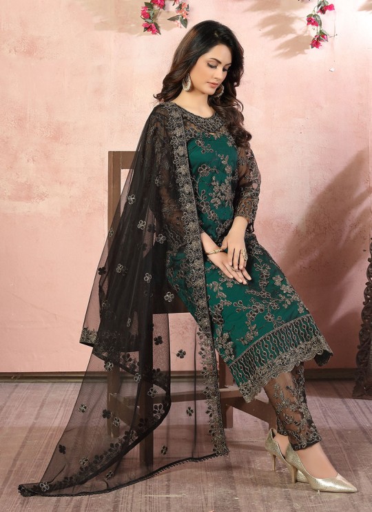 Green Net Semi-Stitched Straight-Suits Vaani Vol-8 81