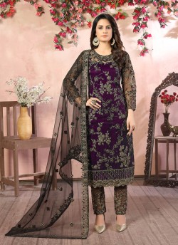 Purple Net Semi-Stitched Straight-Suits Vaani Vol-8 82