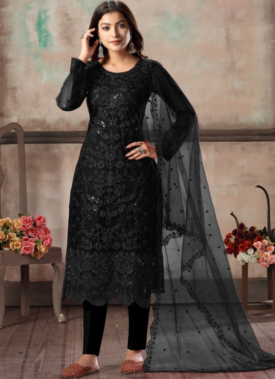 Black Net Embroidered Party Wear Straight Cut Suit Vaani Vol 1 By Dani Creation 11