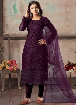 Purple Net Embroidered Party Wear Straight Cut Suit Vaani Vol 1 By Dani Creation 12