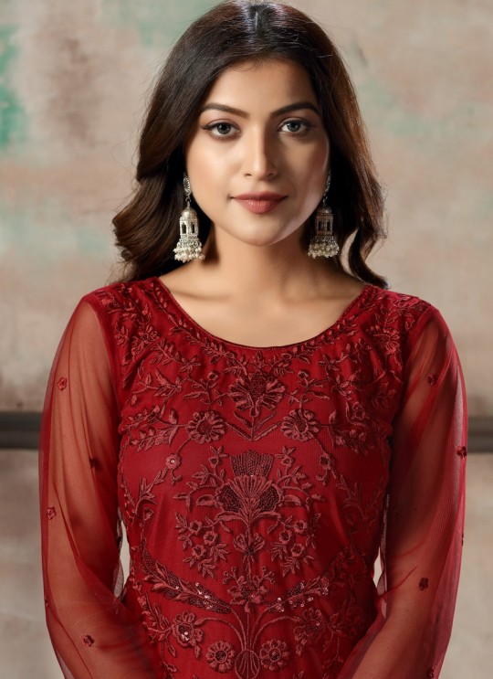 Red Net Embroidered Party Wear Straight Cut Suit Vaani Vol 1 By Dani Creation 14
