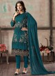 Teal Blue Faux Georgette Embroidered Festival Wear Churidar Suit Vaani Vol 2 By Dani Creation 21