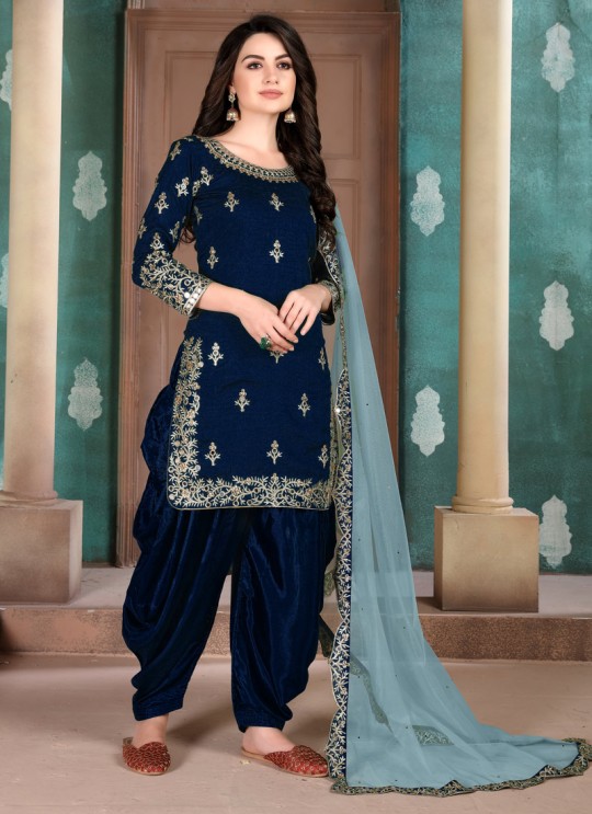 Aanaya Vol 107 By Dani Creation 703 Blue Art Silk Party Wear Patiala Salwar Suit
