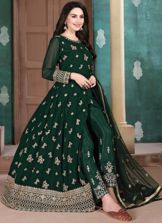 Aanaya Vol 110 By Dani Fashion 1001 Green Faux Georgette Wedding Wear Abaya Style Suit