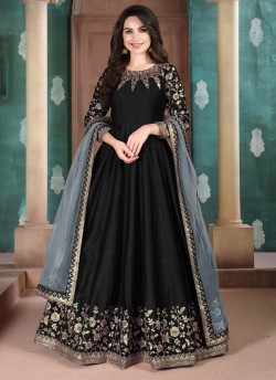 Aanaya Vol 111 By Dani Fashion 1101 Black Adda Silk Wedding Wear Abaya Style Suit