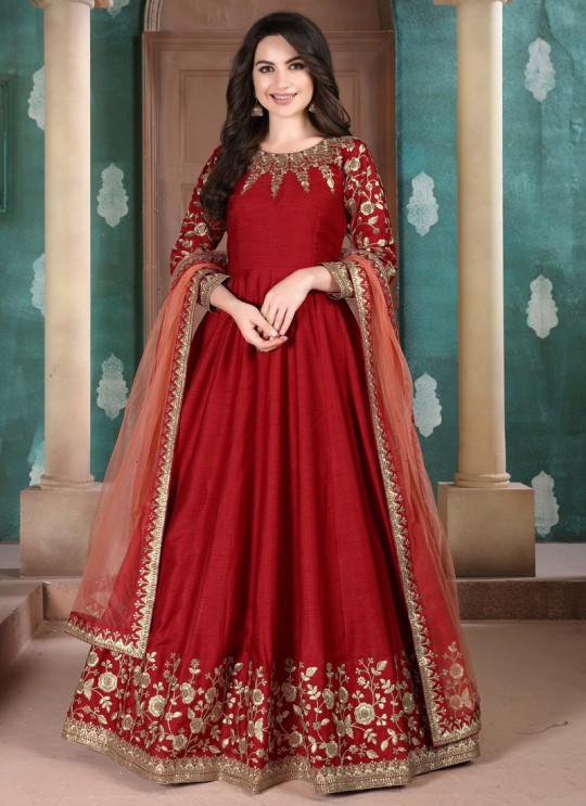 Aanaya Vol 111 By Dani Fashion 1104 Red Adda Silk Wedding Wear Abaya Style Suit