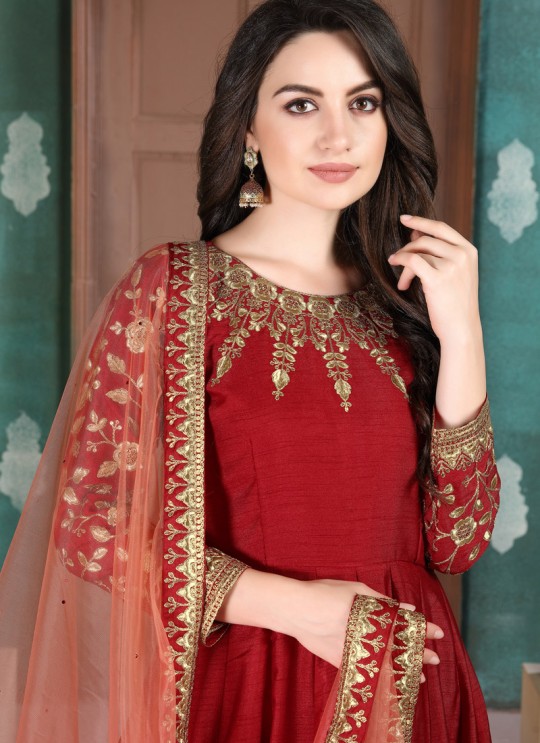 Aanaya Vol 111 By Dani Fashion 1104 Red Adda Silk Wedding Wear Abaya Style Suit